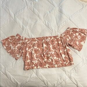 Abercrombie & Fitch Cream Flutter Sleeve Crop Blouse